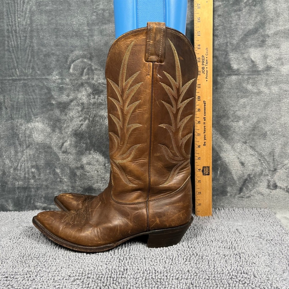 Nocona Mens Brown Leather Western Cowboy Boots 92025 Pointed Toe Size 8.5 D USA